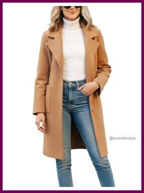 Women's Wool Blend Pea Coat Notch Lapel Mid Long Single Breasted Winter Jacket